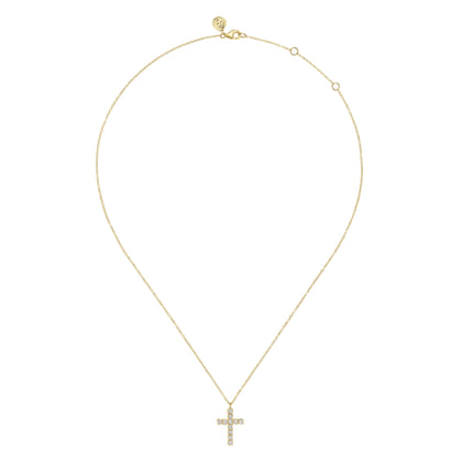14K Yellow Gold Diamond Cross Pendant Necklace