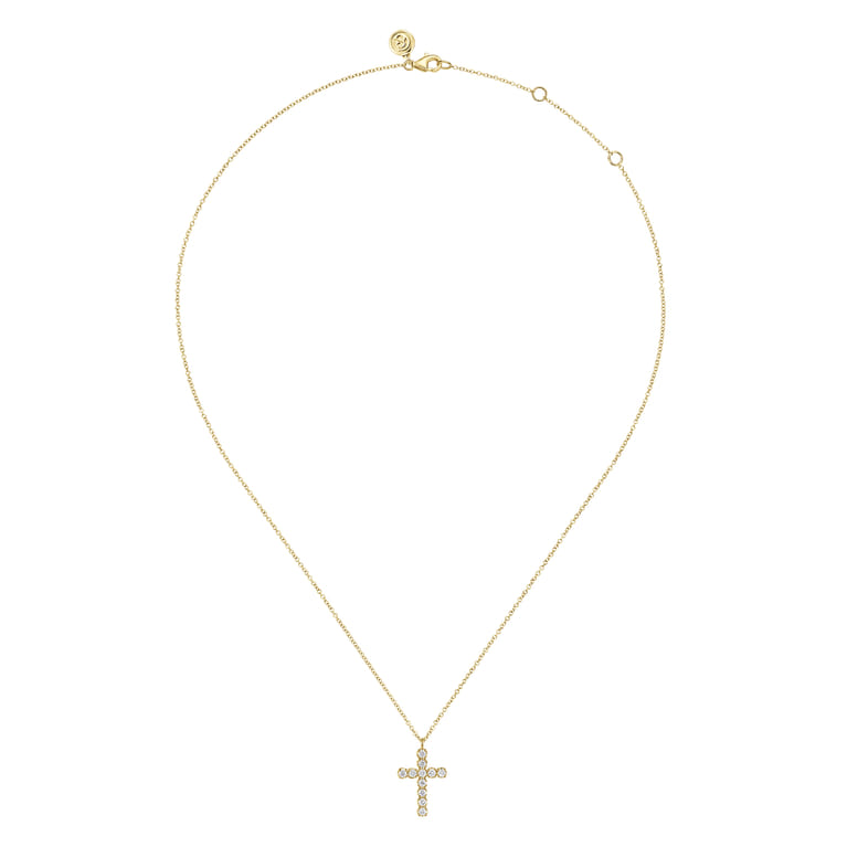 14K Yellow Gold Diamond Cross Pendant Necklace - 0.25 ct - Shot 2
