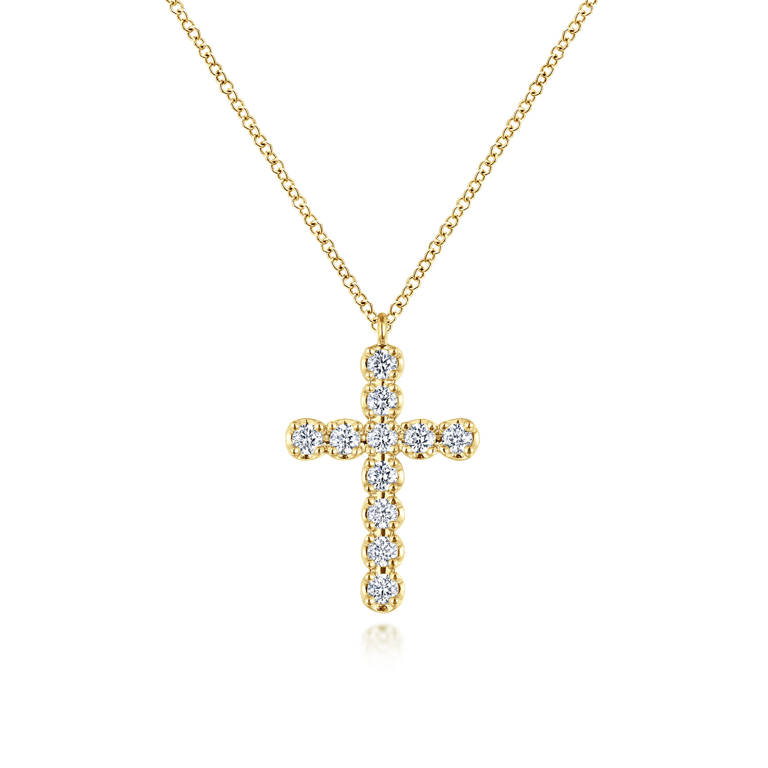 14K Yellow Gold Diamond Cross Pendant Necklace - 0.56 ct - Shot 1