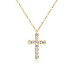 14K Yellow Gold Diamond Cross Pendant Necklace