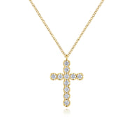 14K Yellow Gold Diamond Cross Pendant Necklace