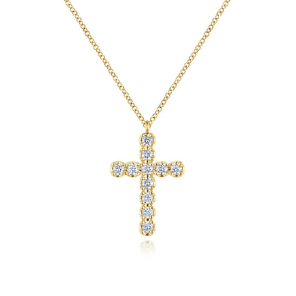 14K Yellow Gold Diamond Cross Pendant Necklace