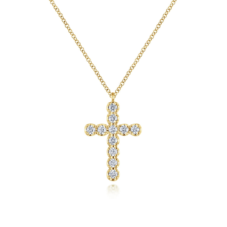 14K Yellow Gold Diamond Cross Pendant Necklace - 0.56 ct - Shot 1
