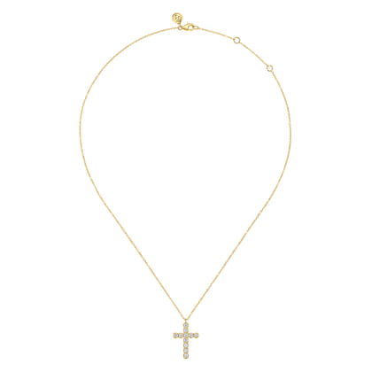 14K Yellow Gold Diamond Cross Pendant Necklace