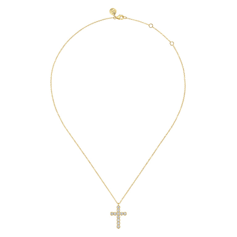 14K Yellow Gold Diamond Cross Pendant Necklace - 0.56 ct - Shot 2
