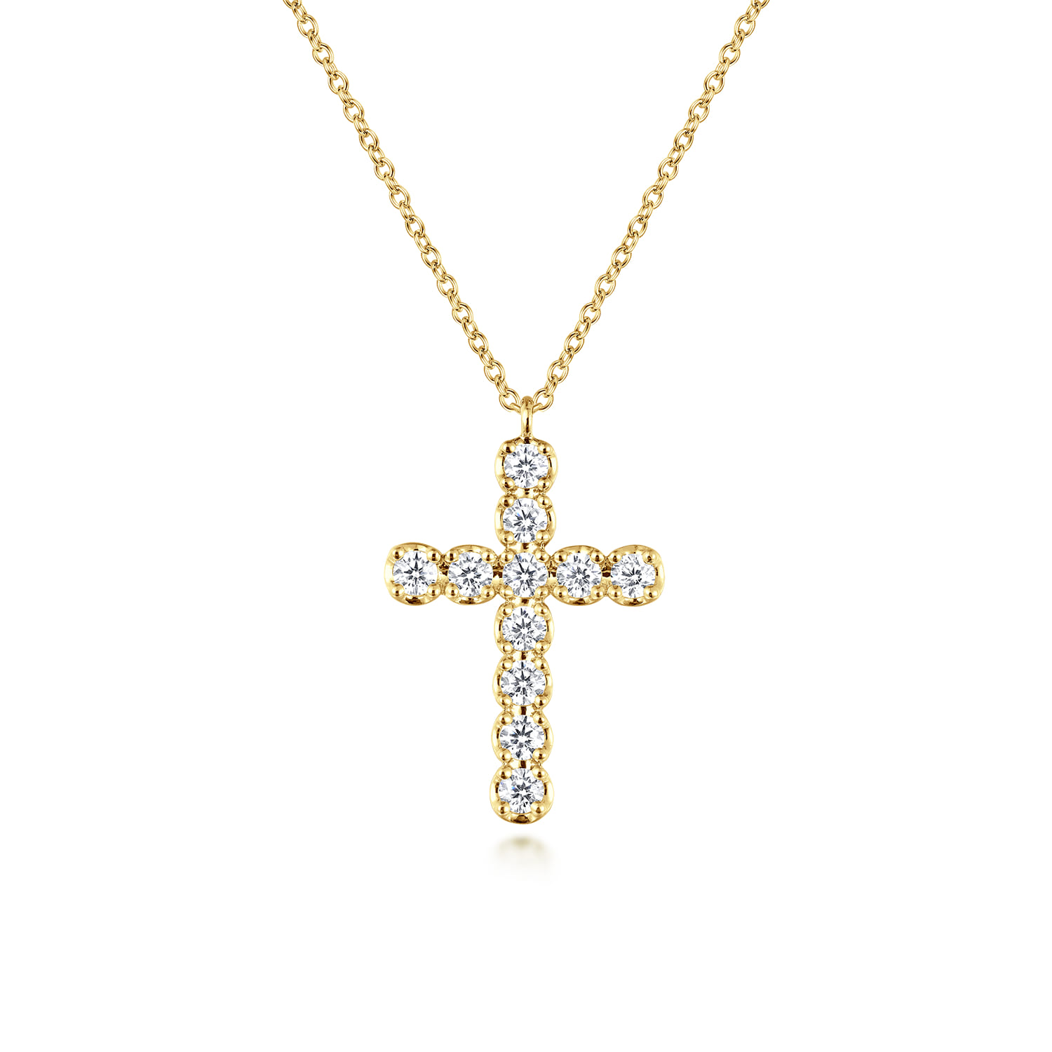 14K Yellow Gold Diamond Cross Pendant Necklace - 0.79 ct - Shot 1