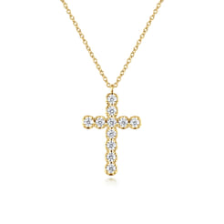 14K Yellow Gold Diamond Cross Pendant Necklace