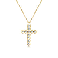 14K Yellow Gold Diamond Cross Pendant Necklace