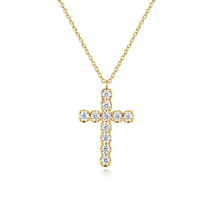 14K Yellow Gold Diamond Cross Pendant Necklace