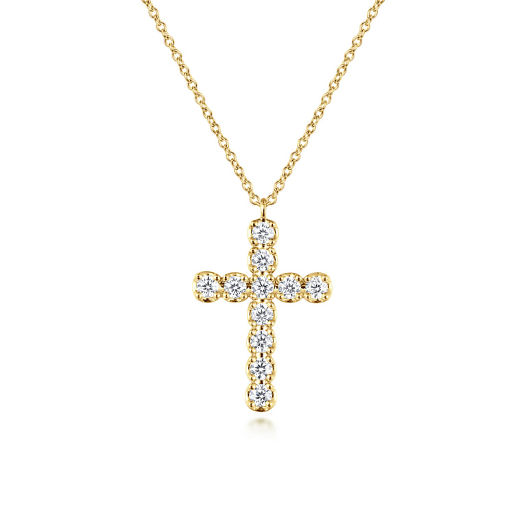 14K Yellow Gold Diamond Cross Pendant Necklace - 0.79 ct - Shot 1