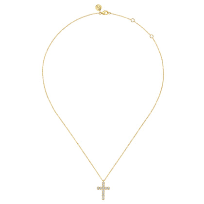 14K Yellow Gold Diamond Cross Pendant Necklace
