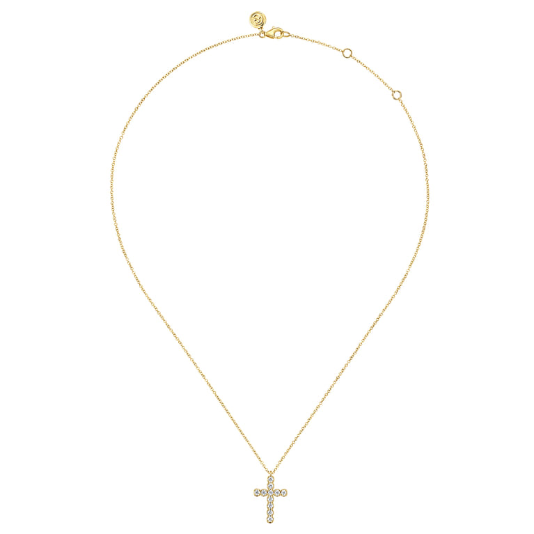 14K Yellow Gold Diamond Cross Pendant Necklace - 0.79 ct - Shot 2