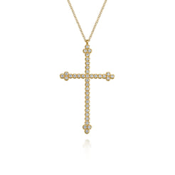 14K Yellow Gold Diamond Cross Pendant Necklace