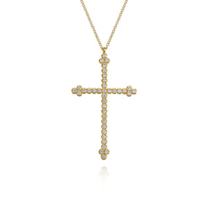 14K Yellow Gold Diamond Cross Pendant Necklace