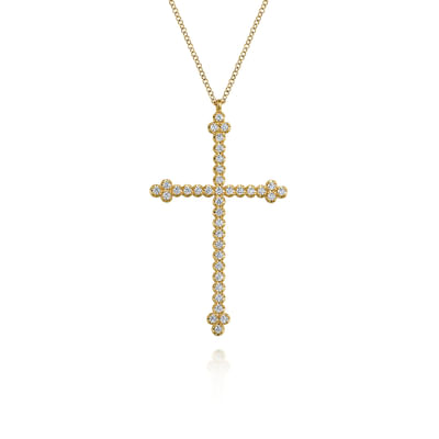 14K Yellow Gold Diamond Cross Pendant Necklace