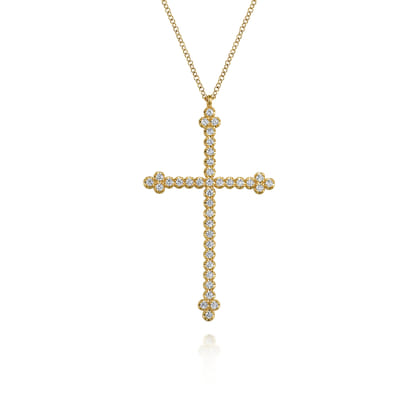 14K Yellow Gold Diamond Cross Pendant Necklace