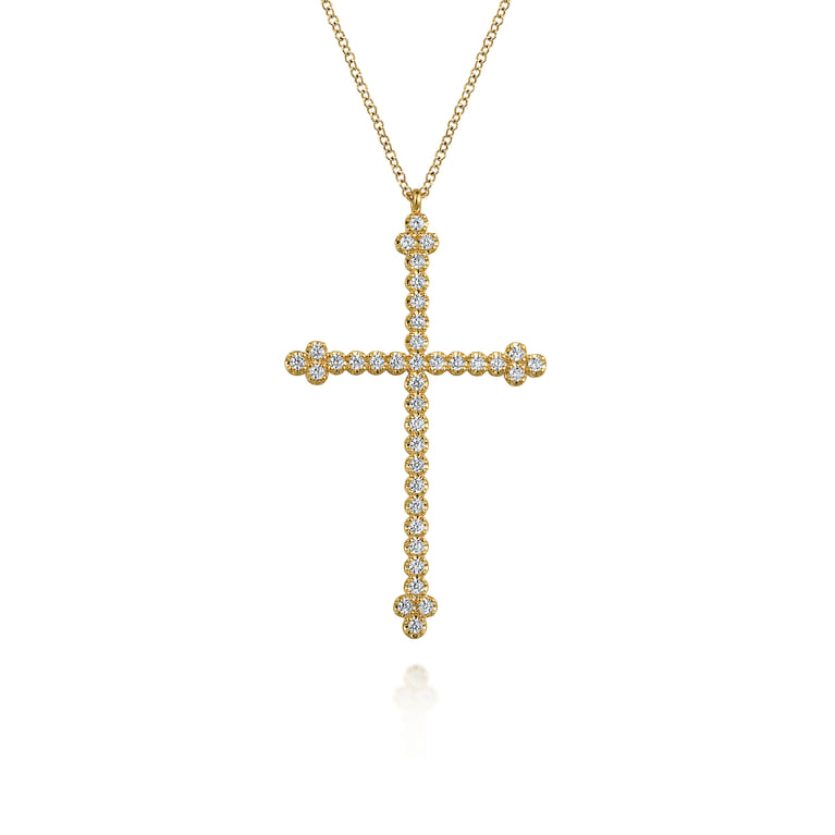 14K Yellow Gold Diamond Cross Pendant Necklace - 0.5 ct - Shot 1