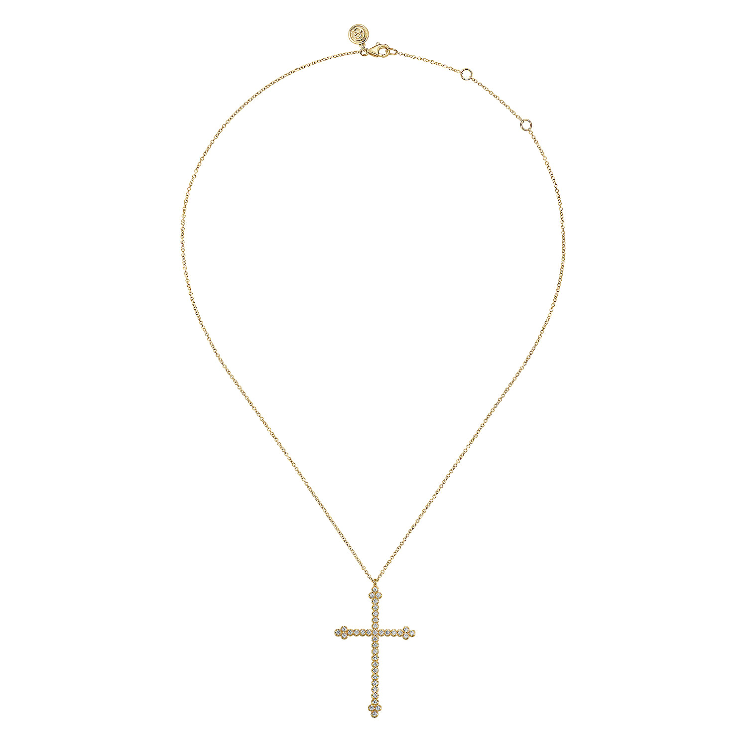 14K Yellow Gold Diamond Cross Pendant Necklace - 0.5 ct - Shot 2