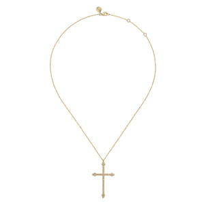14K Yellow Gold Diamond Cross Pendant Necklace