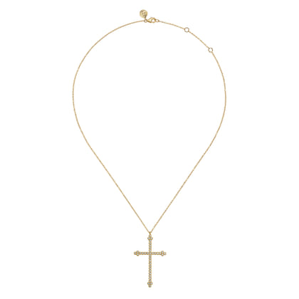 14K Yellow Gold Diamond Cross Pendant Necklace