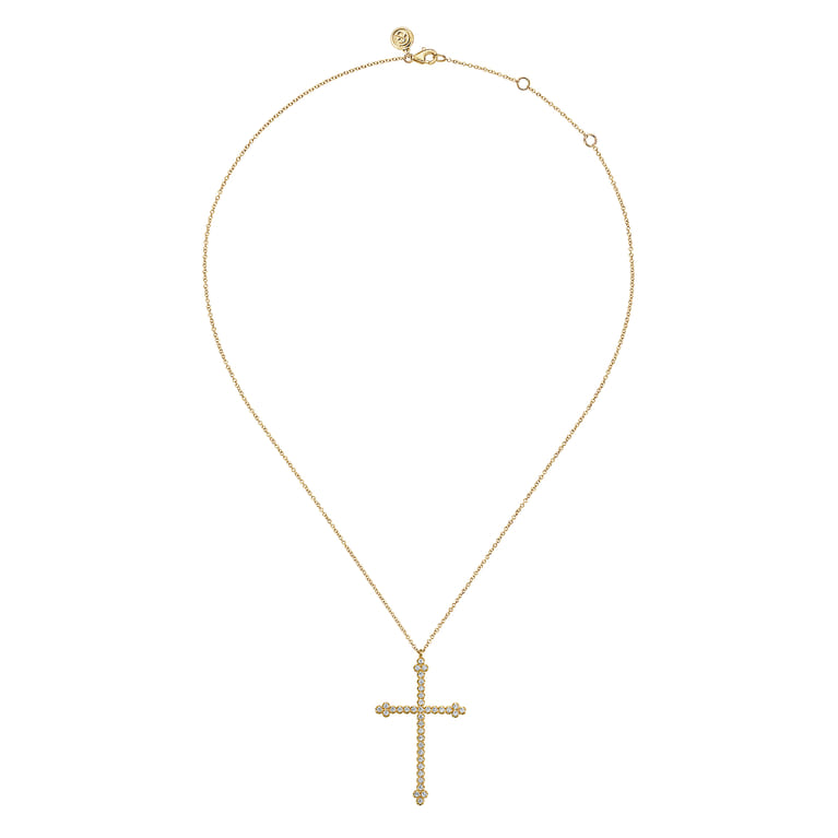 14K Yellow Gold Diamond Cross Pendant Necklace - 0.5 ct - Shot 2