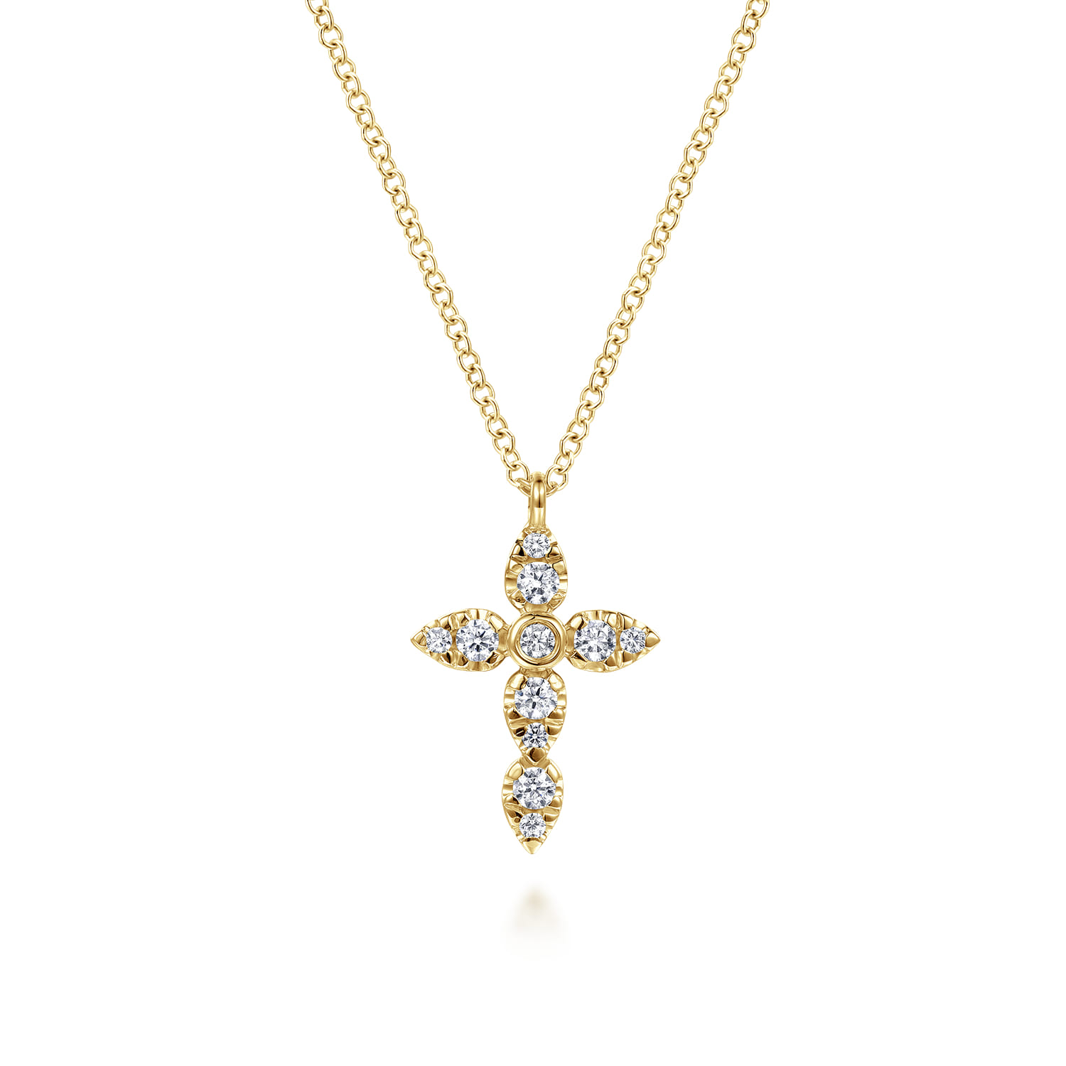 14K Yellow Gold Diamond Cross Pendant Necklace - 0.27 ct - Shot 1