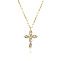 14K Yellow Gold Diamond Cross Pendant Necklace