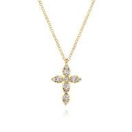 14K Yellow Gold Diamond Cross Pendant Necklace