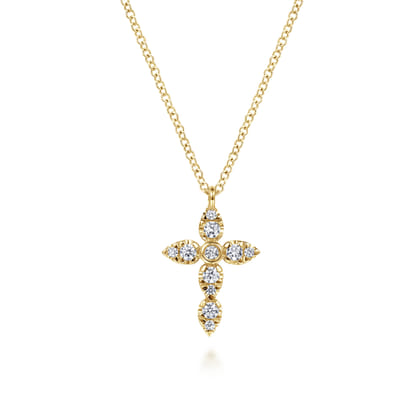 14K Yellow Gold Diamond Cross Pendant Necklace
