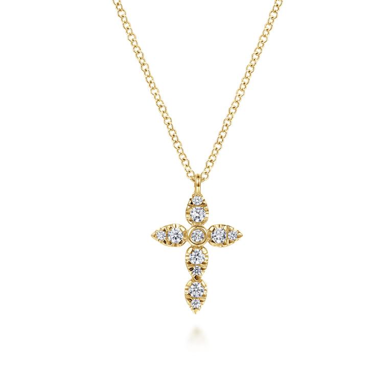 14K Yellow Gold Diamond Cross Pendant Necklace - 0.27 ct - Shot 1