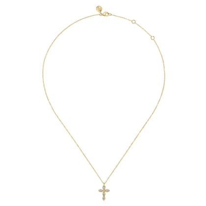 14K Yellow Gold Diamond Cross Pendant Necklace