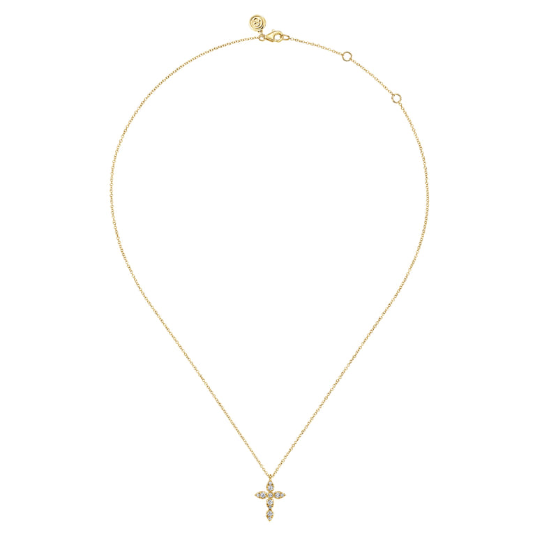 14K Yellow Gold Diamond Cross Pendant Necklace - 0.27 ct - Shot 2