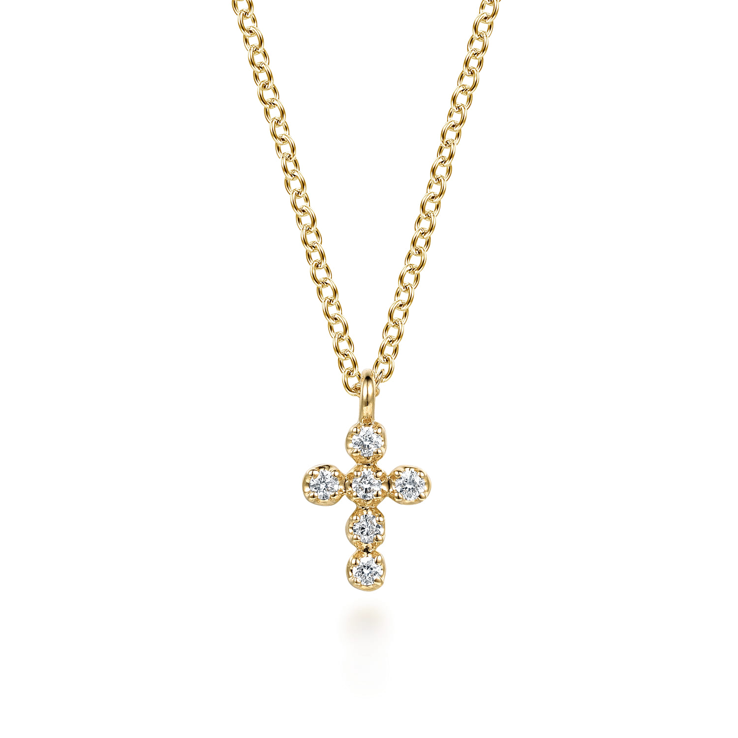 14K Yellow Gold Diamond Cross Pendant Necklace - 0.06 ct - Shot 1