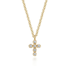 14K Yellow Gold Diamond Cross Pendant Necklace