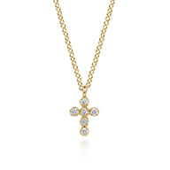 14K Yellow Gold Diamond Cross Pendant Necklace