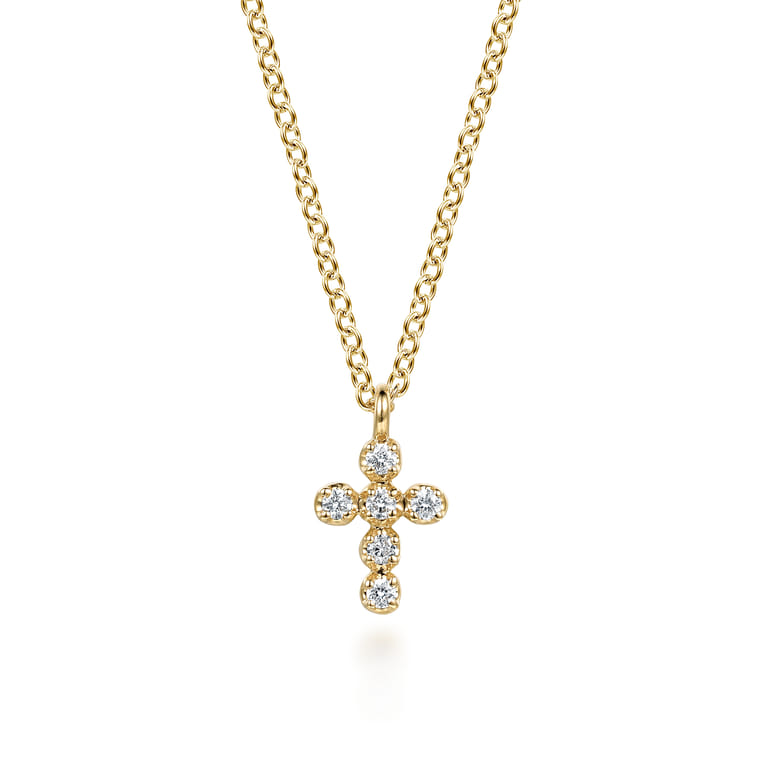 14K Yellow Gold Diamond Cross Pendant Necklace - 0.06 ct - Shot 1