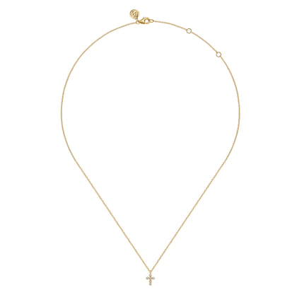 14K Yellow Gold Diamond Cross Pendant Necklace