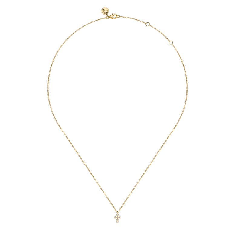 14K Yellow Gold Diamond Cross Pendant Necklace - 0.06 ct - Shot 2