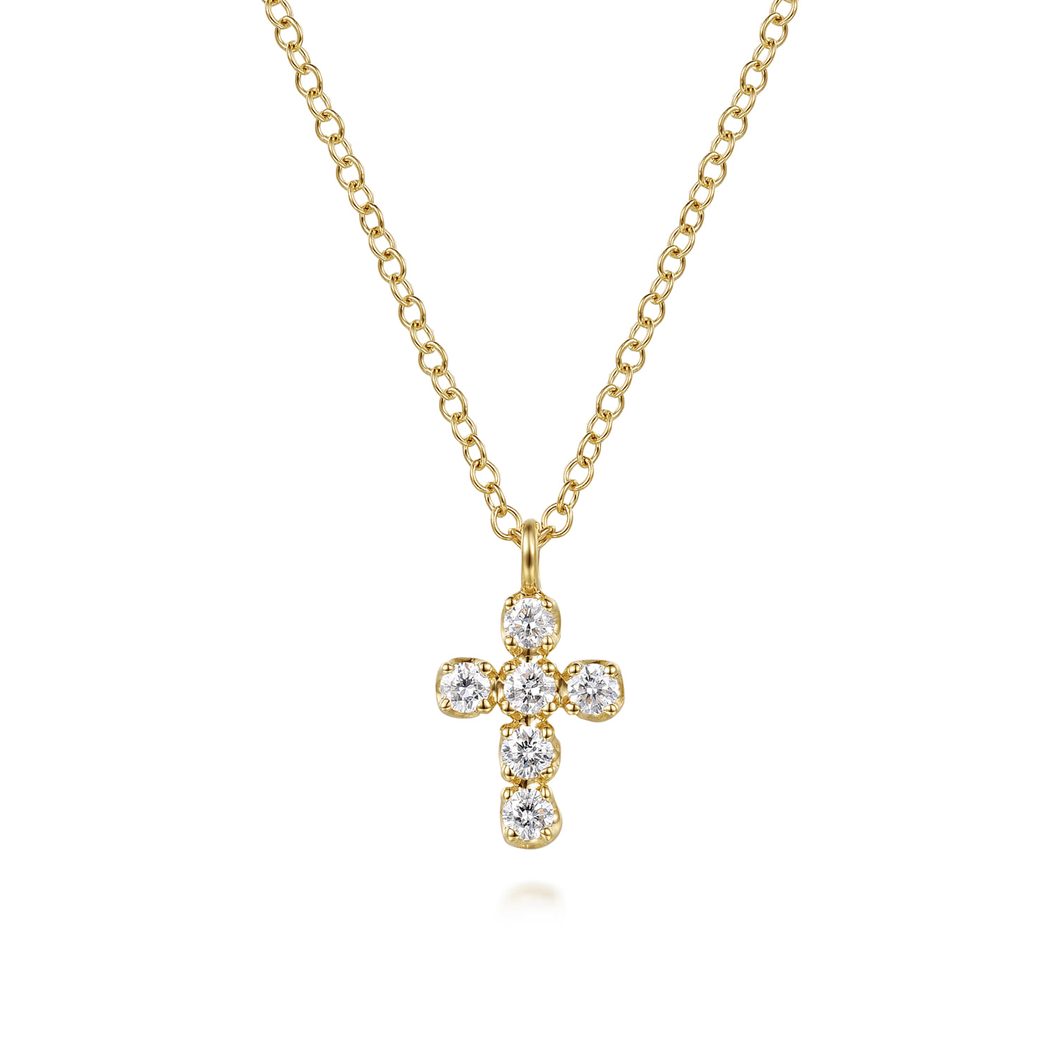 14K Yellow Gold Diamond Cross Pendant Necklace - 0.13 ct - Shot 1