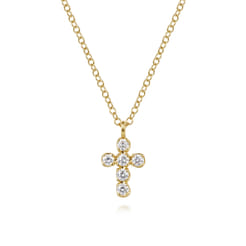 14K Yellow Gold Diamond Cross Pendant Necklace