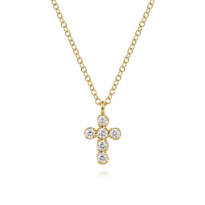 14K Yellow Gold Diamond Cross Pendant Necklace