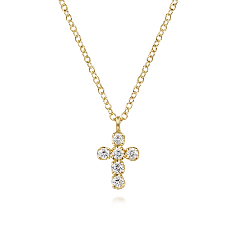 14K Yellow Gold Diamond Cross Pendant Necklace - 0.13 ct - Shot 1