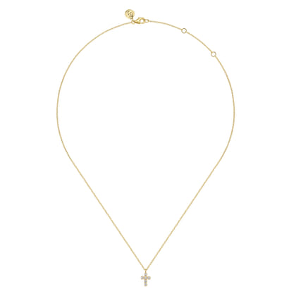 14K Yellow Gold Diamond Cross Pendant Necklace