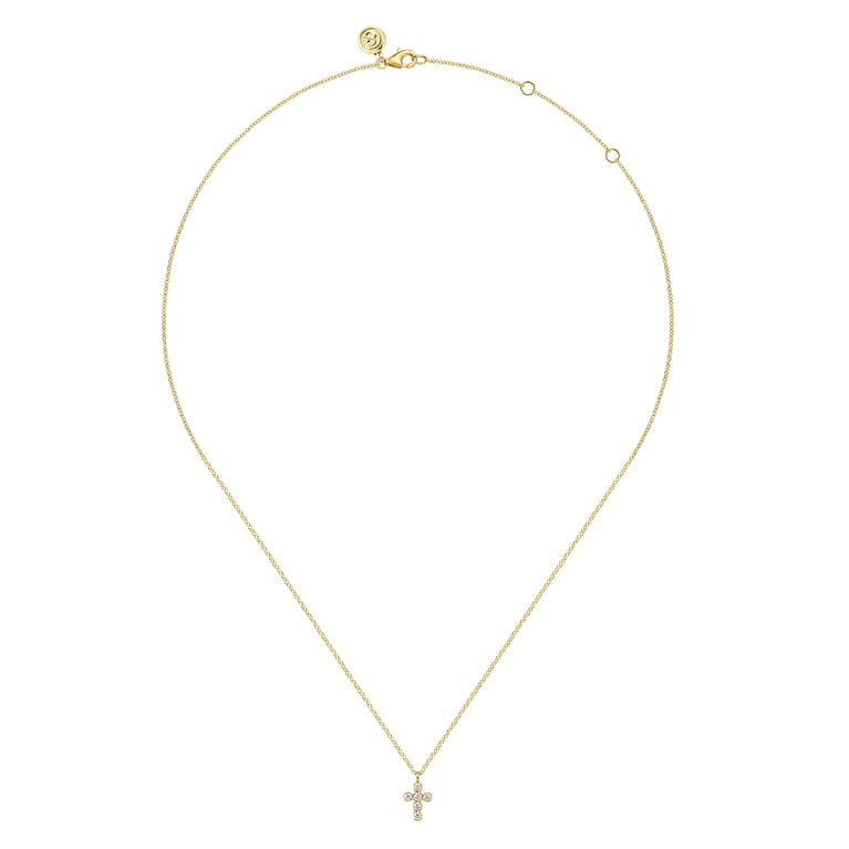 14K Yellow Gold Diamond Cross Pendant Necklace - 0.13 ct - Shot 2