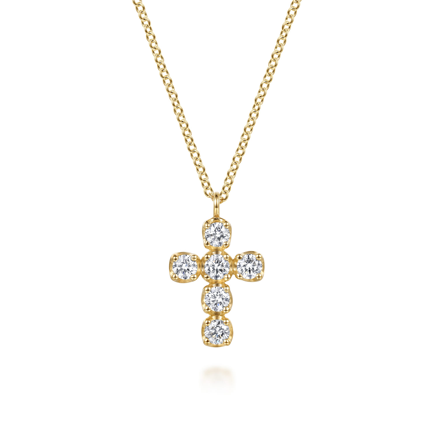 14K Yellow Gold Diamond Cross Pendant Necklace - 0.35 ct - Shot 1