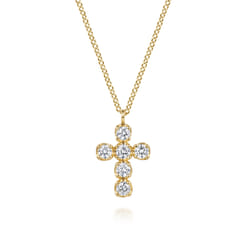 14K Yellow Gold Diamond Cross Pendant Necklace