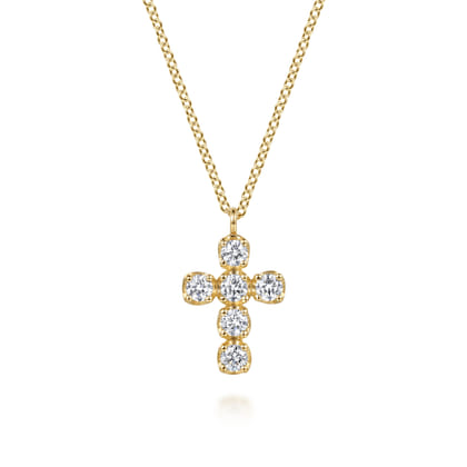 14K Yellow Gold Diamond Cross Pendant Necklace