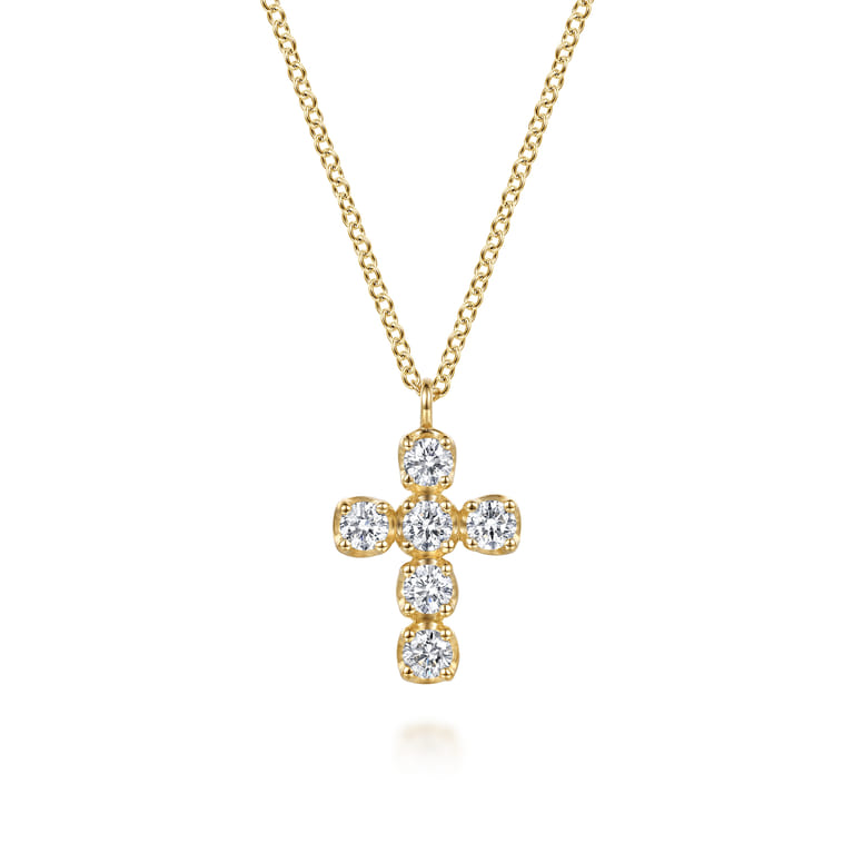 14K Yellow Gold Diamond Cross Pendant Necklace - 0.35 ct - Shot 1