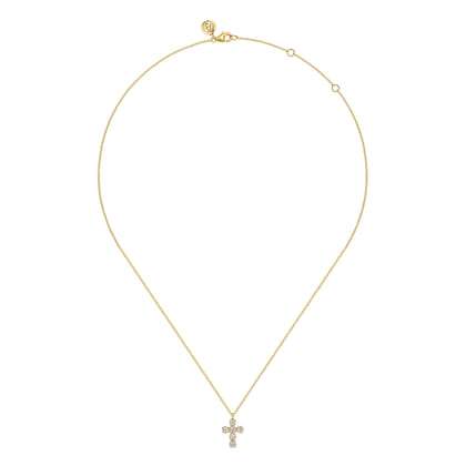 14K Yellow Gold Diamond Cross Pendant Necklace