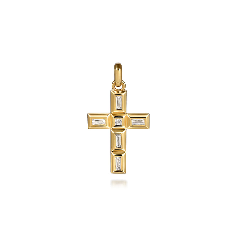14K Yellow Gold Diamond Cross Pendant - 0.8 ct - Shot 1